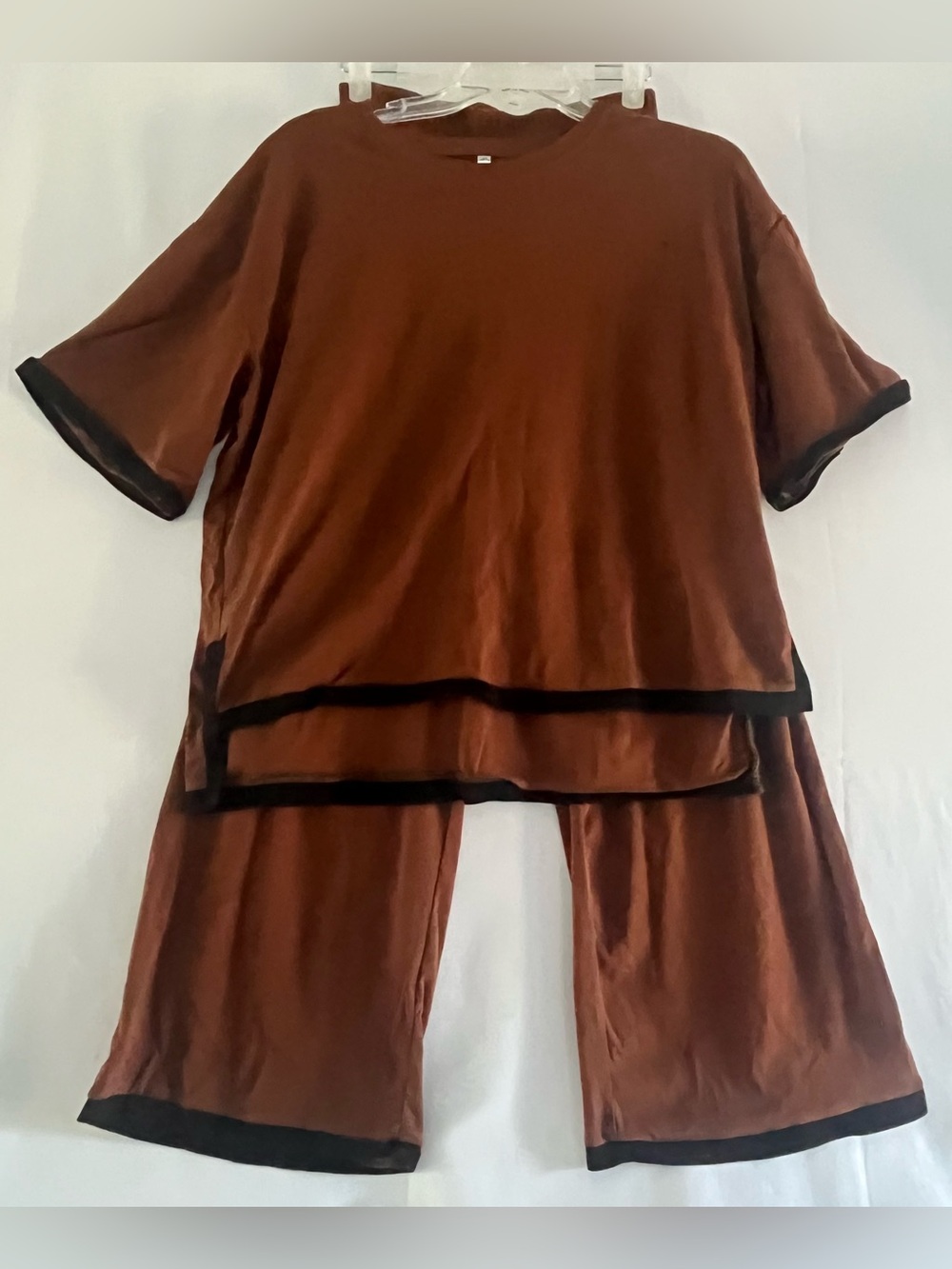 2 Piece Matching Set Chocolate Brown Wide Leg Lounge Set Oversized Tee L